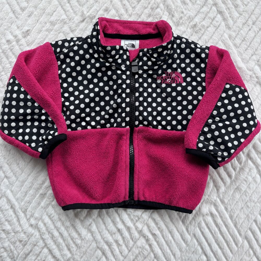 The North Face Infant 3-6M Denali Fleece Jacket Pink Black Polka Dot Baby Girls